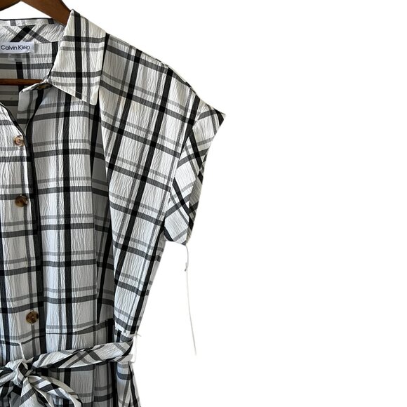 Calvin Klein NEW Gauze Windowpane Short Sleeve Shirtdress Size 10 - Picture 5 of 16